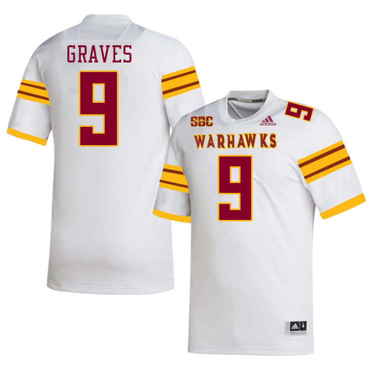 #9 Landon Graves Louisiana-Monroe Warhawks College Football Jerseys Stitched-White